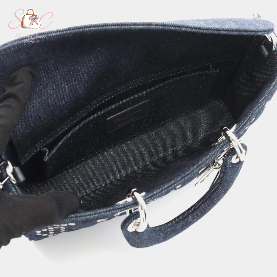 Dior medium navy denim lady D-Joy bag