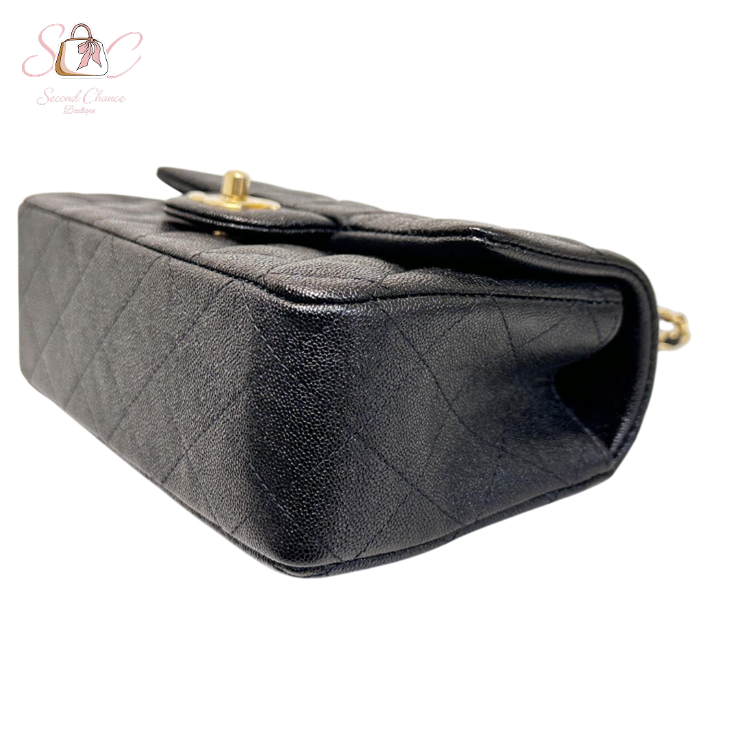 Chanel Mini Rectangular Top Handle Flap Bag Black Caviar Gold Hardware