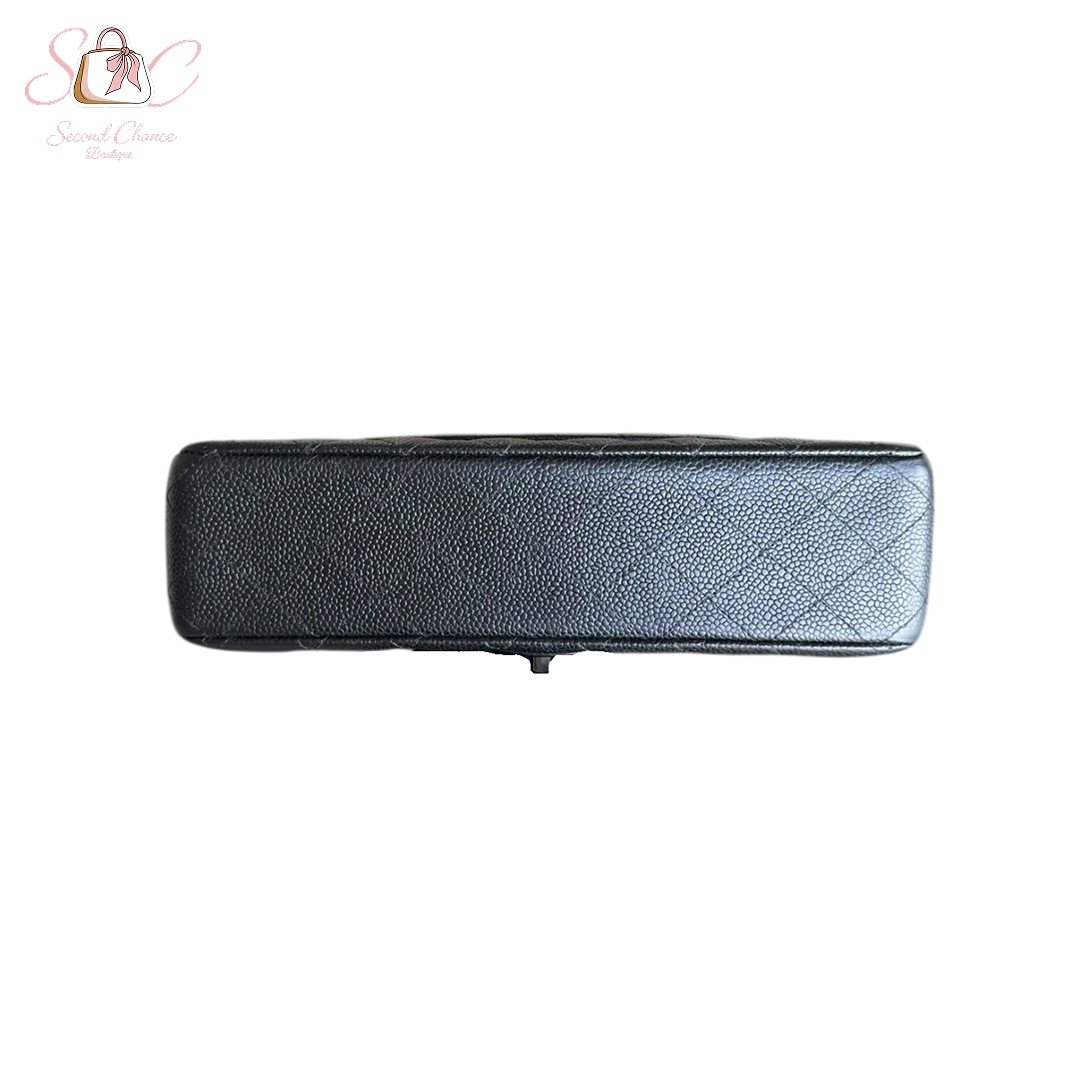 CHANEL CAVIAR MINI RECTANGLE CLASSIC FLAP - 20CM BLACK SILVER HARDWARE New Full set