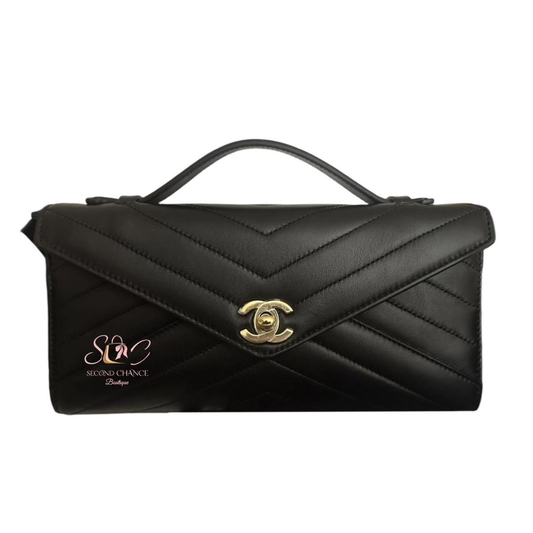 Chanel clutch black bag with gold hardware  New full set