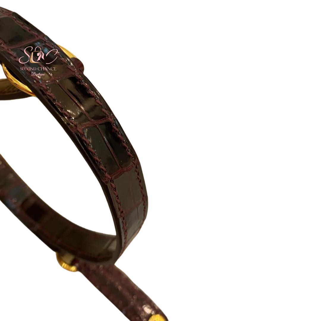 Hermes kelly elan crocodile porosus  Bordeaux colour gold hardware  Stamp W Full set and invoice