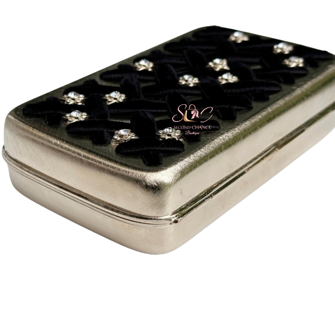 Chanel Metal - Black Velvet Trimmed  Metal Clutch Gold