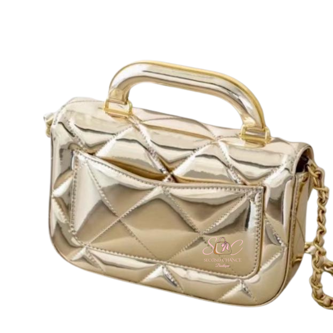 Chanel Gold Metallic with gold hardware mini bag  New full set
