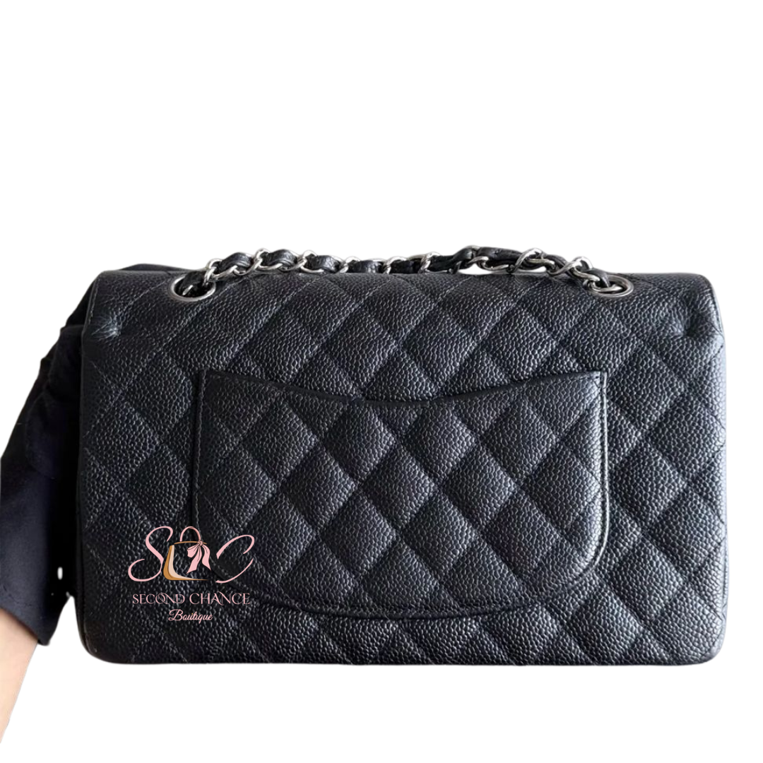 CHANEL CLASSIC FLAP MEDIUM - CAVIAR 25CM BLACK SILVER  HARDWARE
