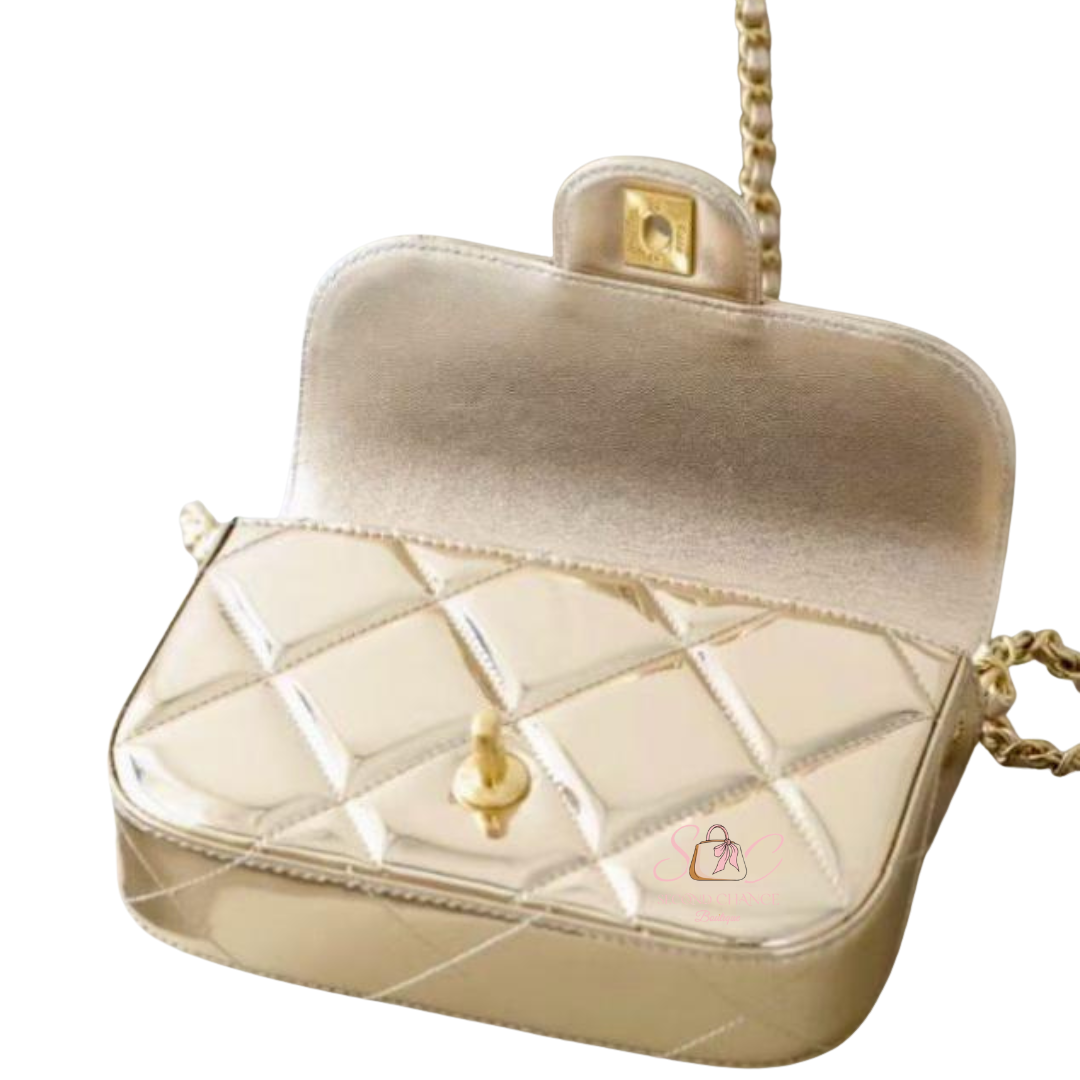 Chanel Gold Metallic with gold hardware mini bag  New full set