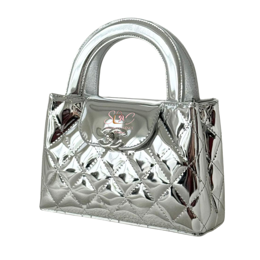 Chanel Mini Kelly Bag Shiny Metallic Calfskin Silver & Silver-Tone Metal  New full set