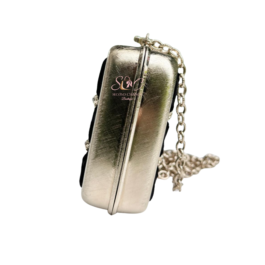 Chanel Metal - Black Velvet Trimmed  Metal Clutch Gold