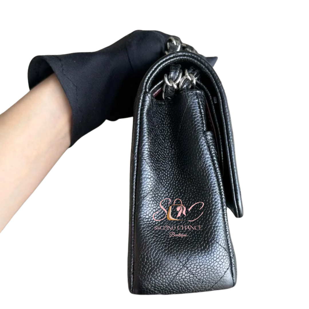 CHANEL CLASSIC FLAP MEDIUM - CAVIAR 25CM BLACK SILVER  HARDWARE