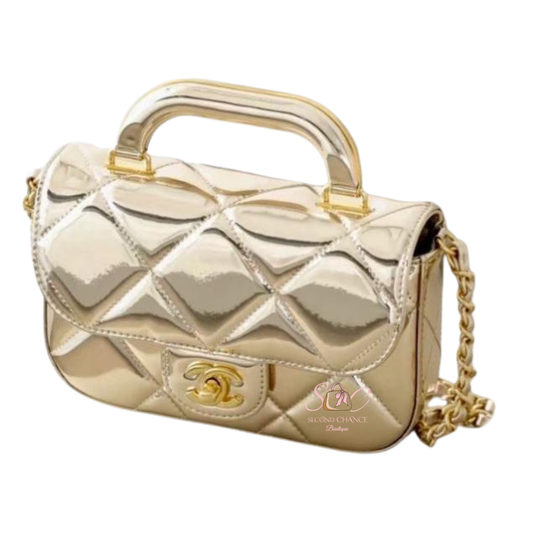 Chanel Gold Metallic with gold hardware mini bag  New full set