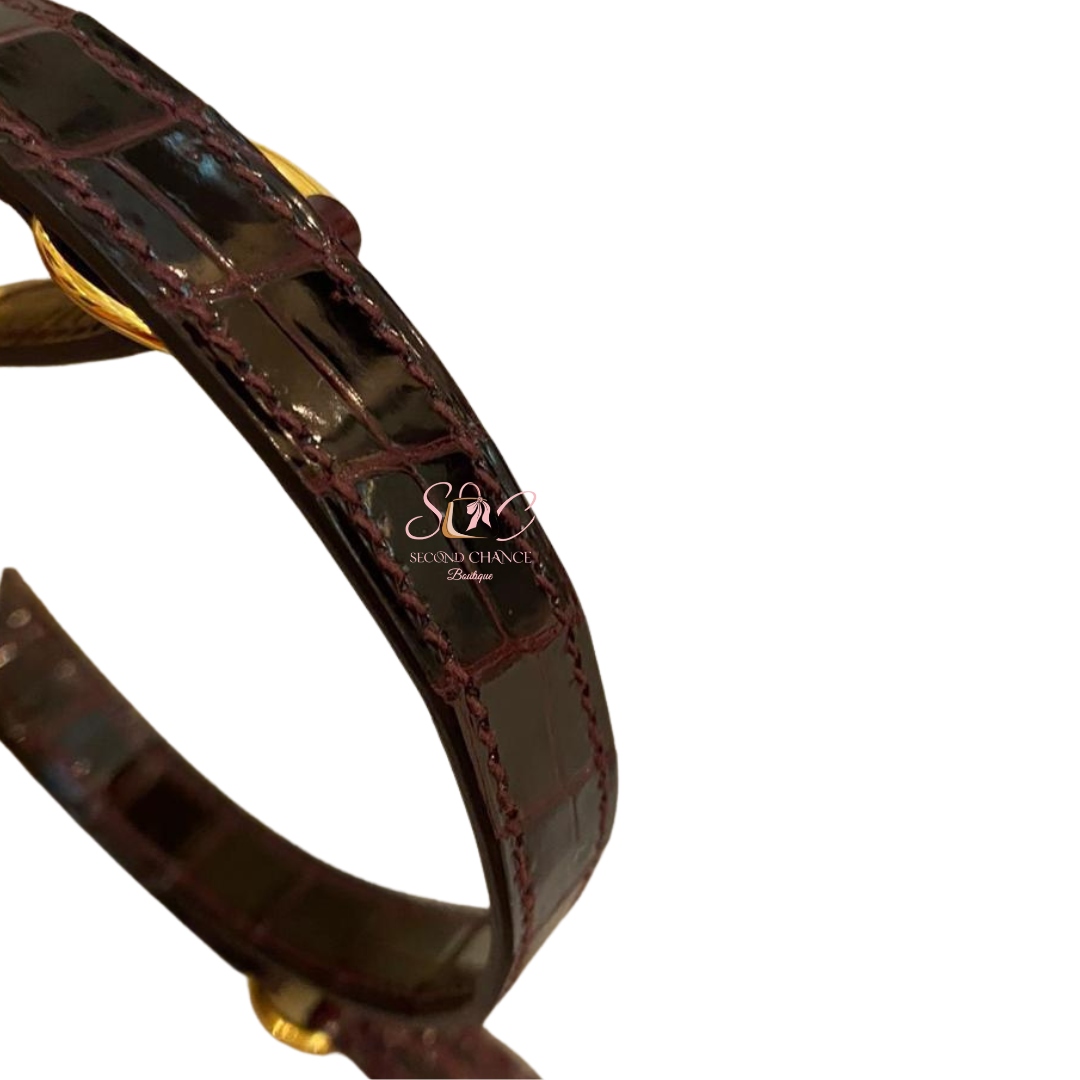 Hermes kelly elan crocodile porosus  Bordeaux colour gold hardware  Stamp W Full set and invoice