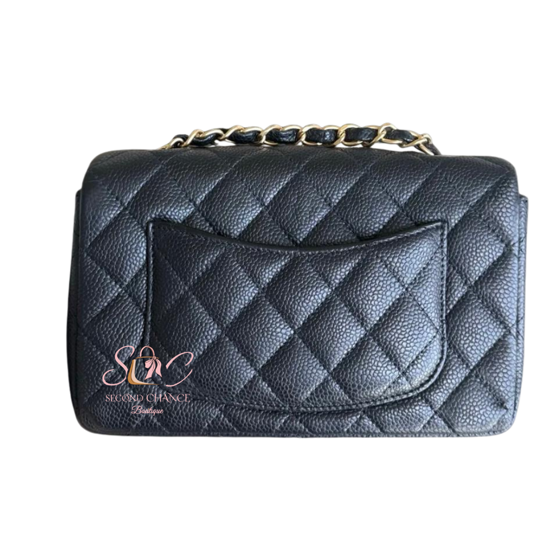 CHANEL CLASSIC FLAP MINI - CAVIAR 20CM BLACK GOLD HARDWARE