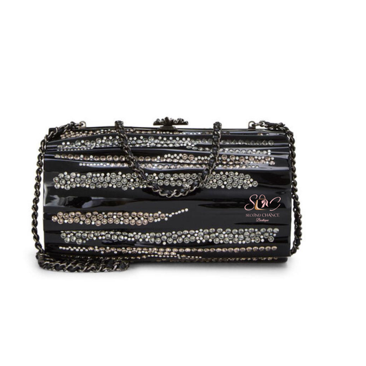 CHANEL Black Acrylic Crystal Embellished Minaudière