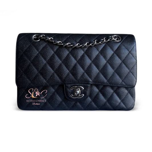 CHANEL CLASSIC FLAP MEDIUM - CAVIAR 25CM BLACK SILVER  HARDWARE