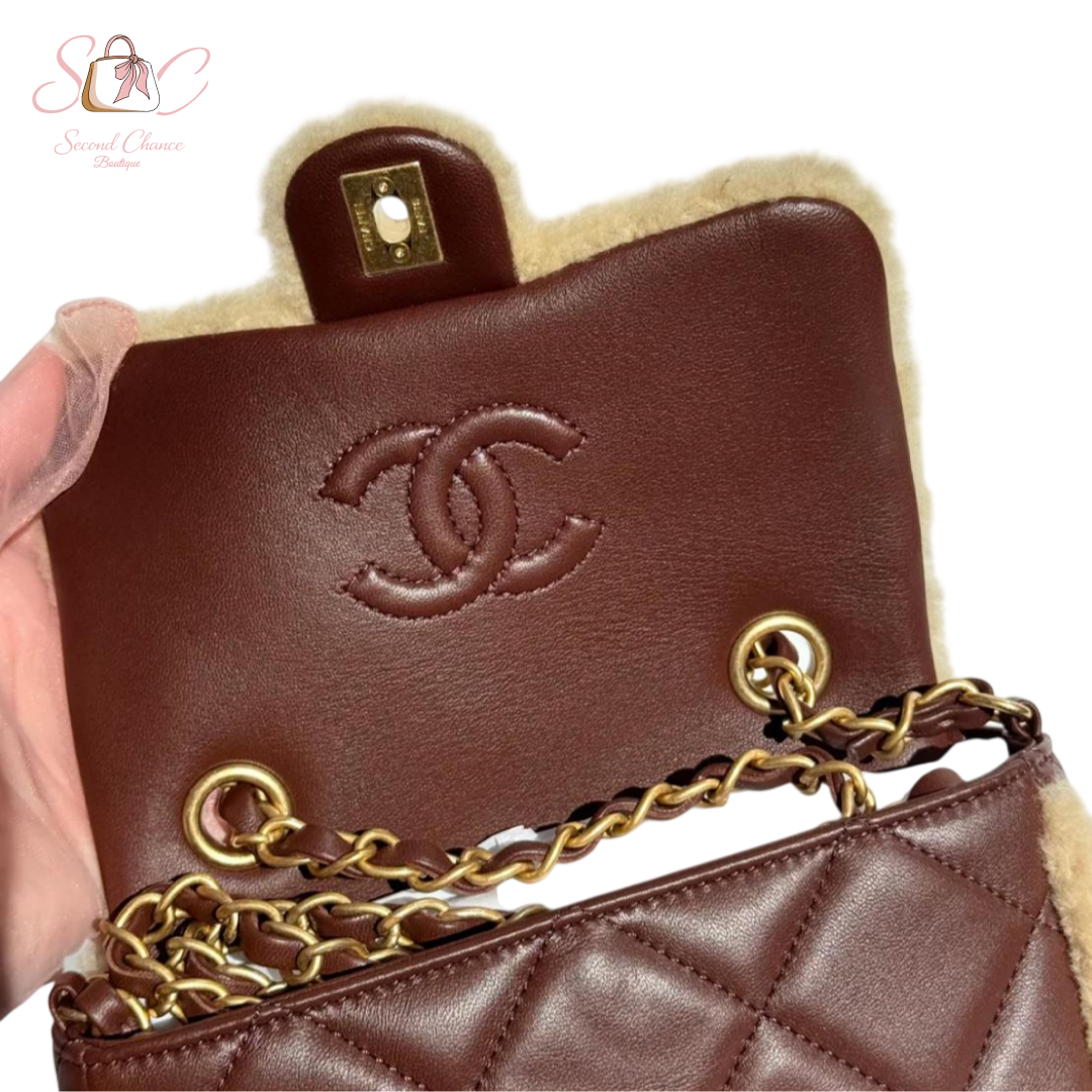 Chanel Mini Shearling Brown  Lambskin