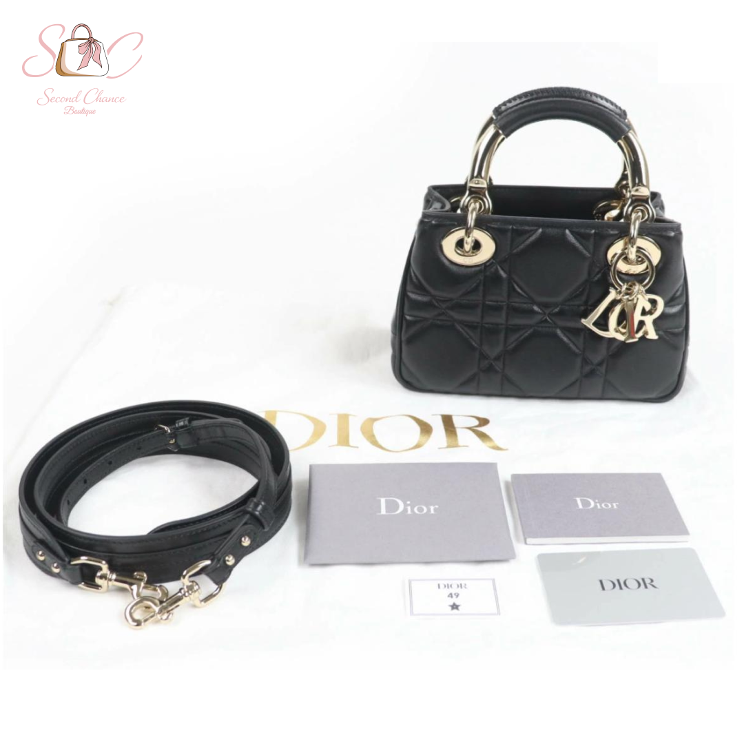 Dior Lady Mini Lambskin Black with Gold Hardware