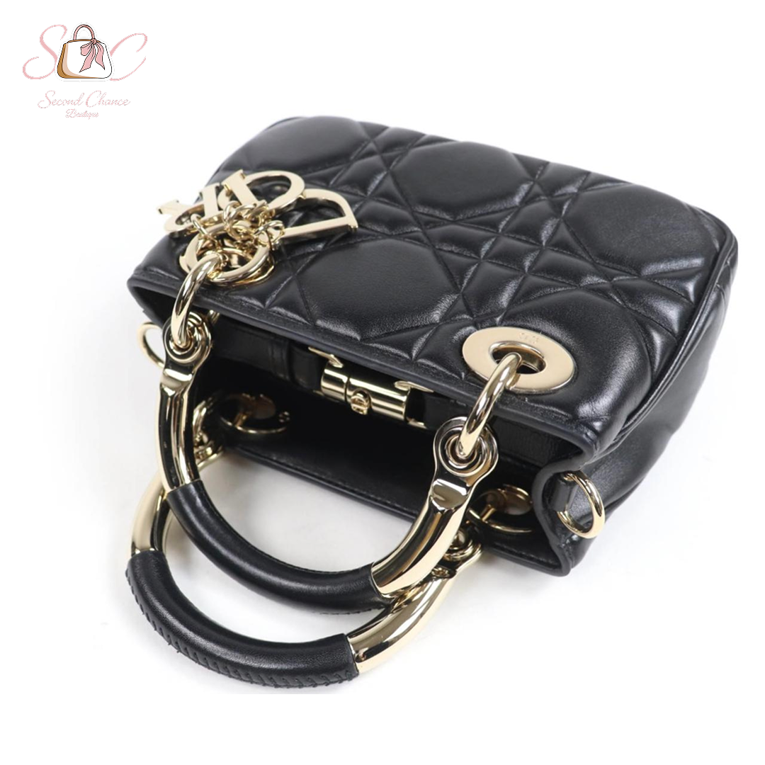 Dior Lady Mini Lambskin Black with Gold Hardware