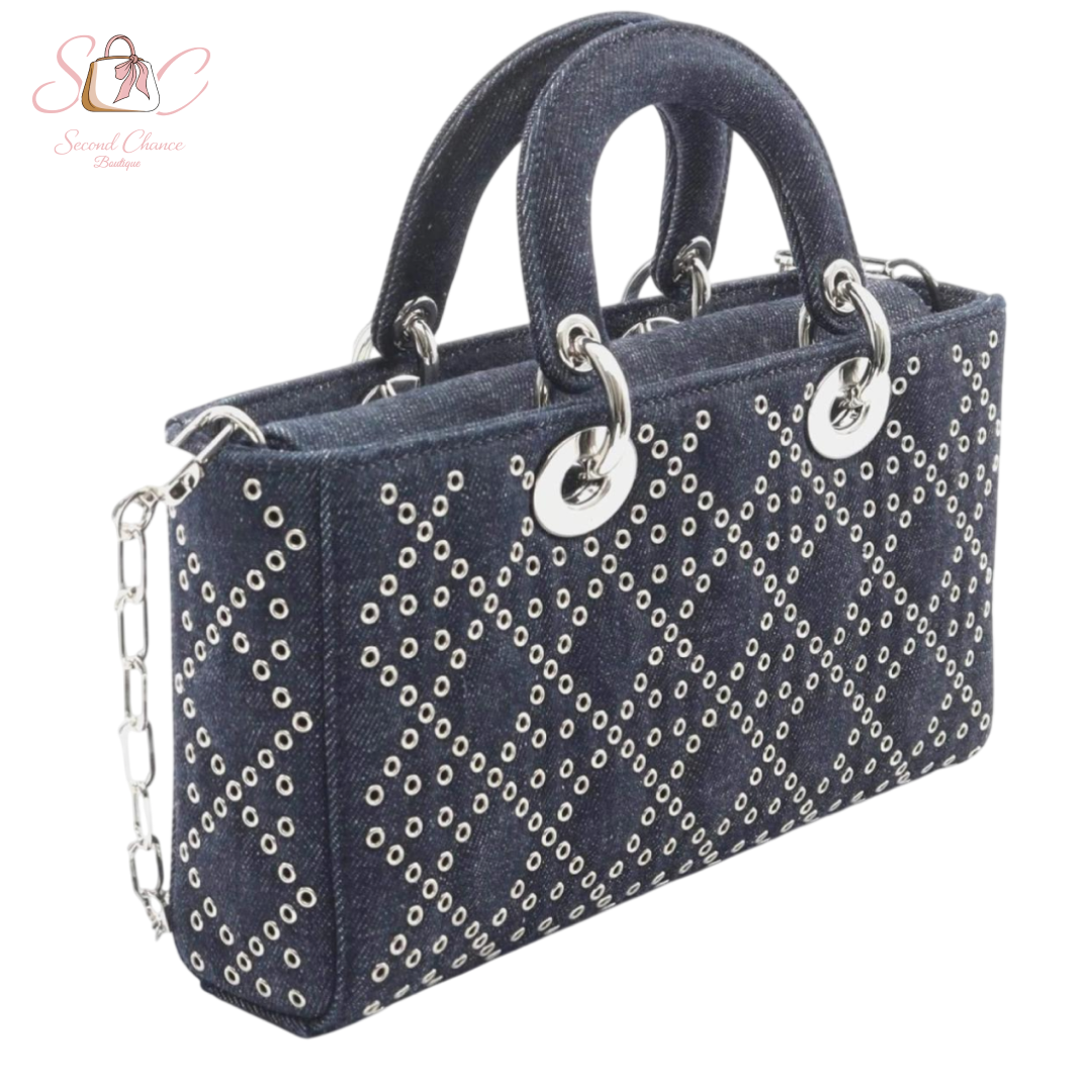 Dior medium navy denim lady D-Joy bag