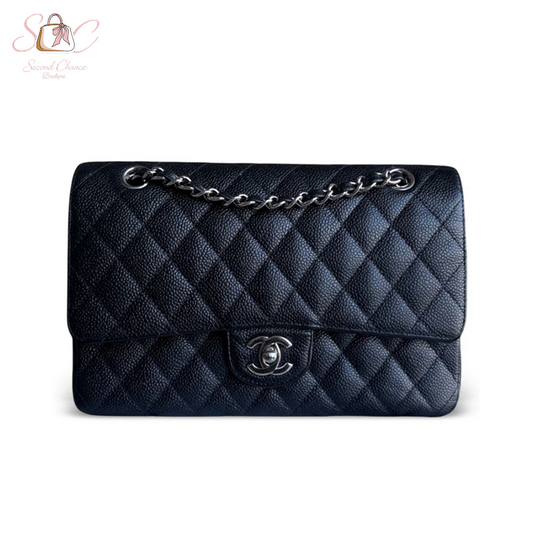 CHANEL CAVIAR MINI RECTANGLE CLASSIC FLAP - 20CM BLACK  SILVER HARDWARE New Full set