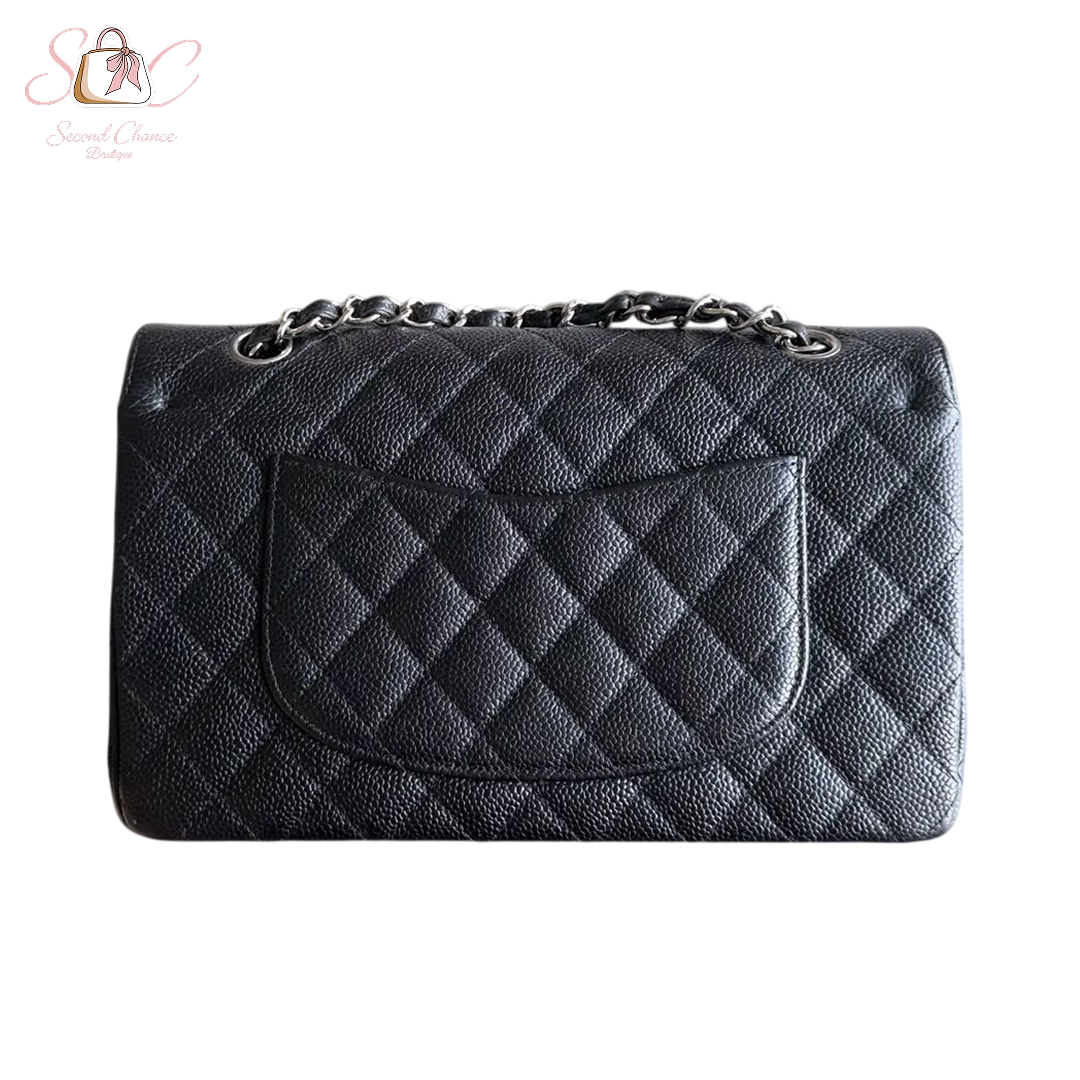 CHANEL CAVIAR MINI RECTANGLE CLASSIC FLAP - 20CM BLACK  SILVER HARDWARE New Full set