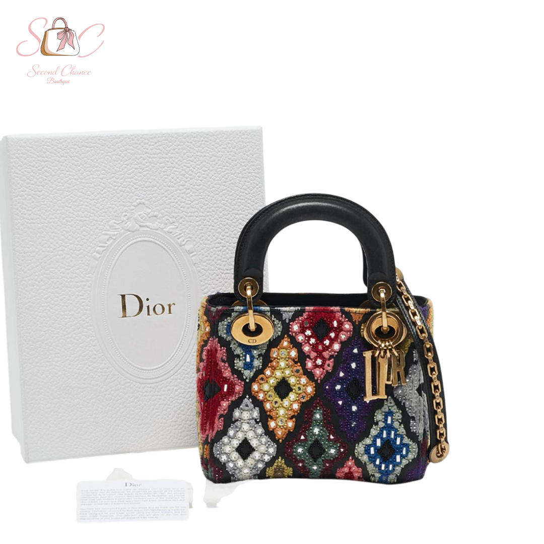 Dior Multicolour embroidered beads mini lady dior