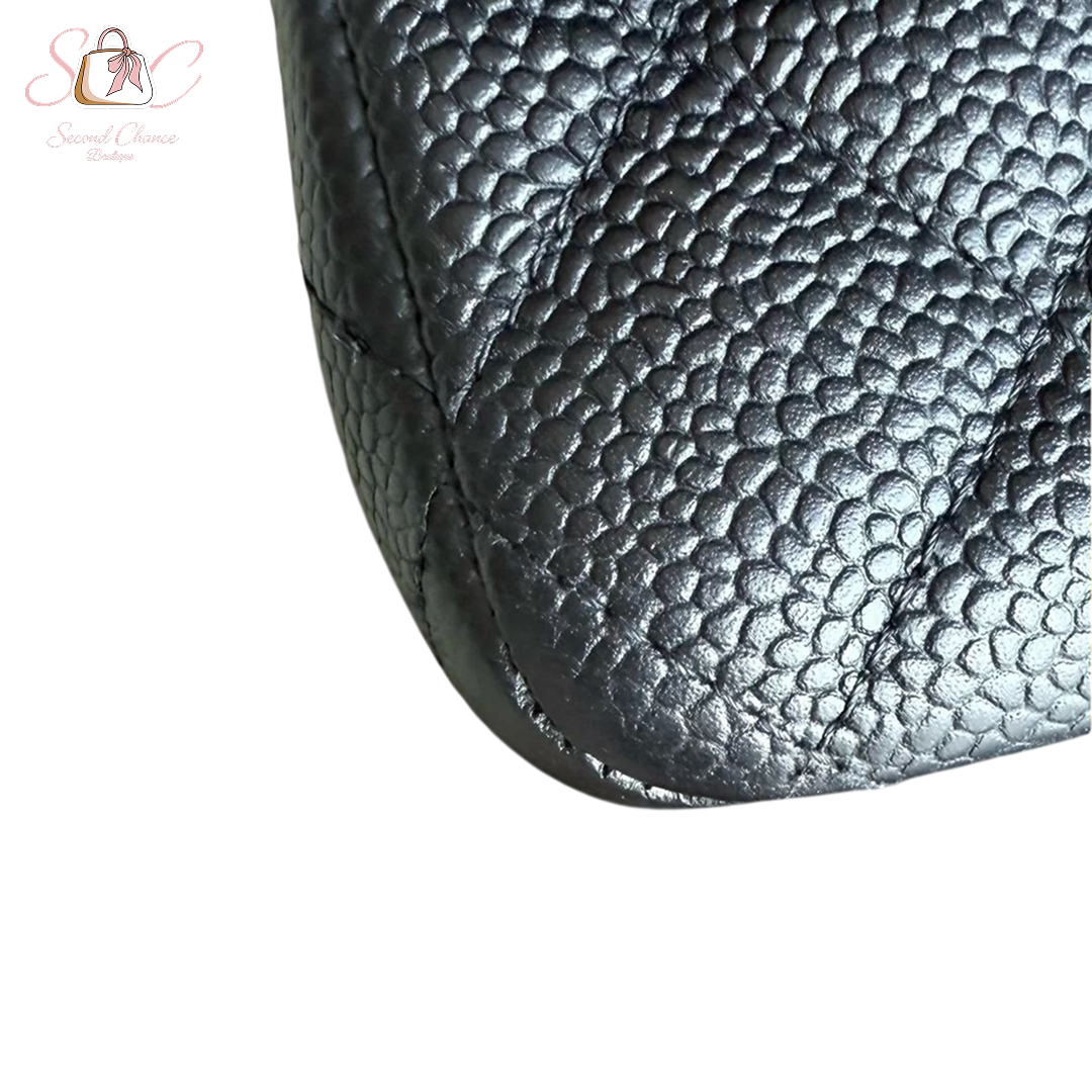 CHANEL CAVIAR MINI RECTANGLE CLASSIC FLAP - 20CM BLACK  SILVER HARDWARE New Full set
