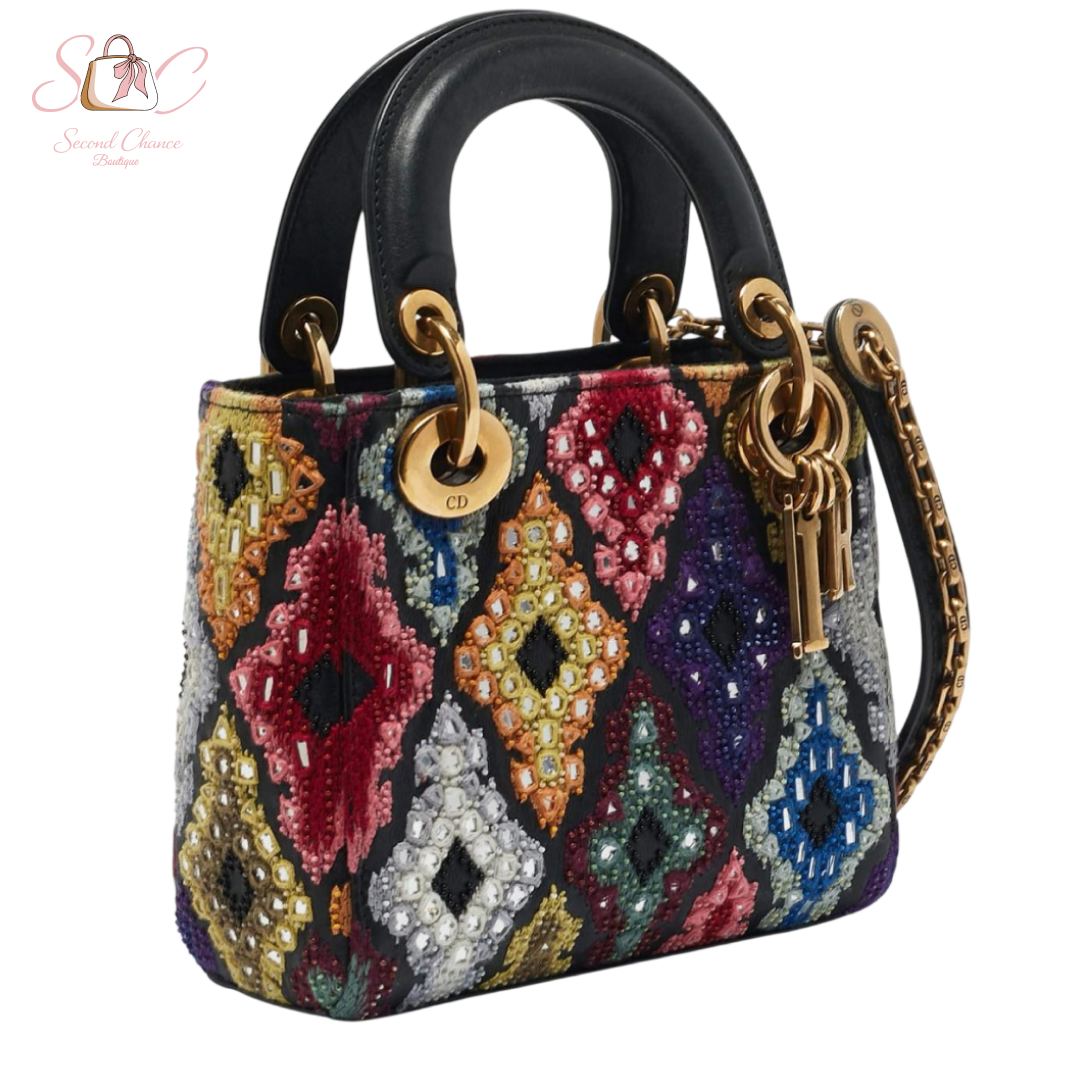 Dior Multicolour embroidered beads mini lady dior