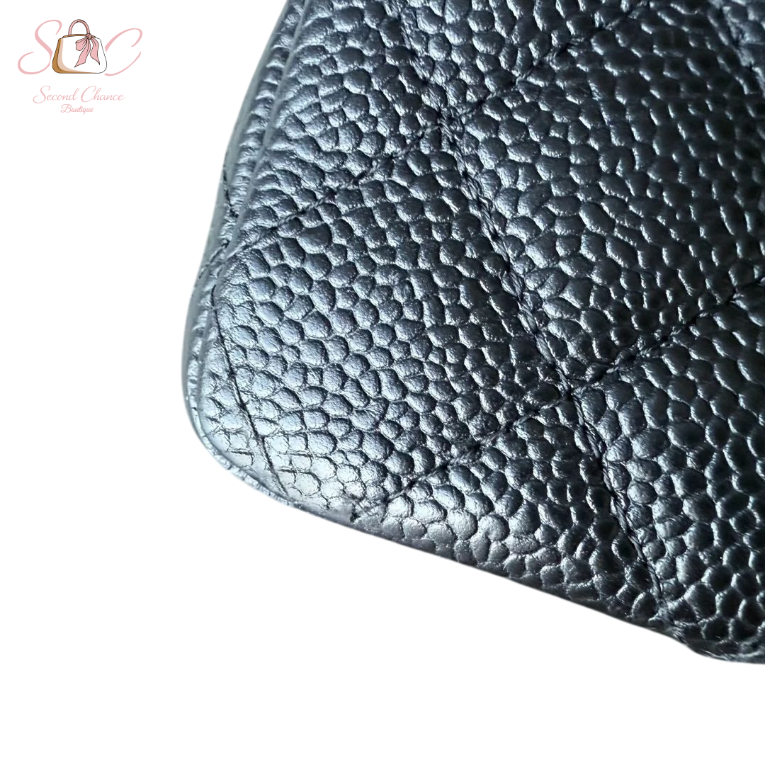 CHANEL CAVIAR MINI RECTANGLE CLASSIC FLAP - 20CM BLACK  SILVER HARDWARE New Full set