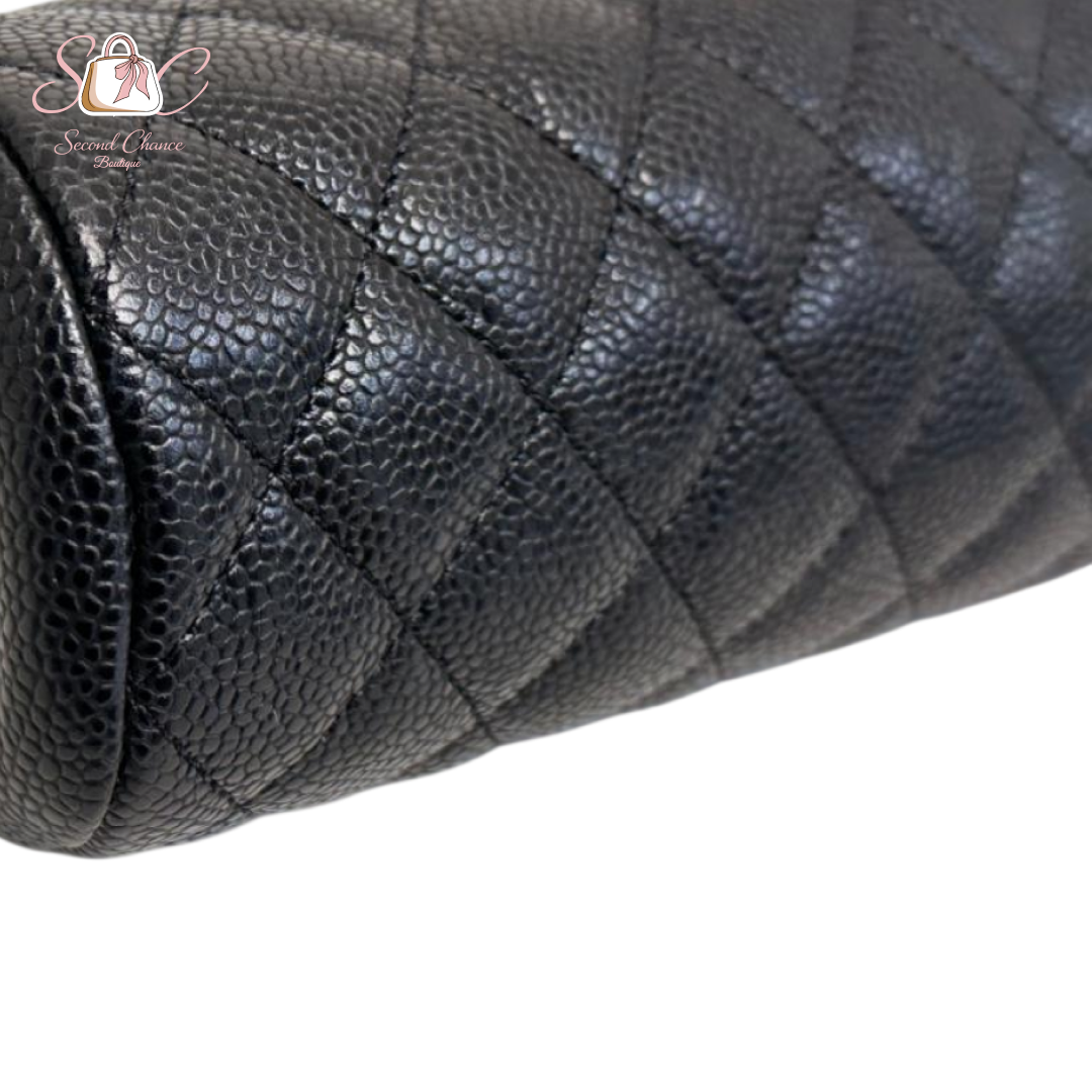 Chanel Quilted Timeless  Clutch Black Caviar Silver hardware