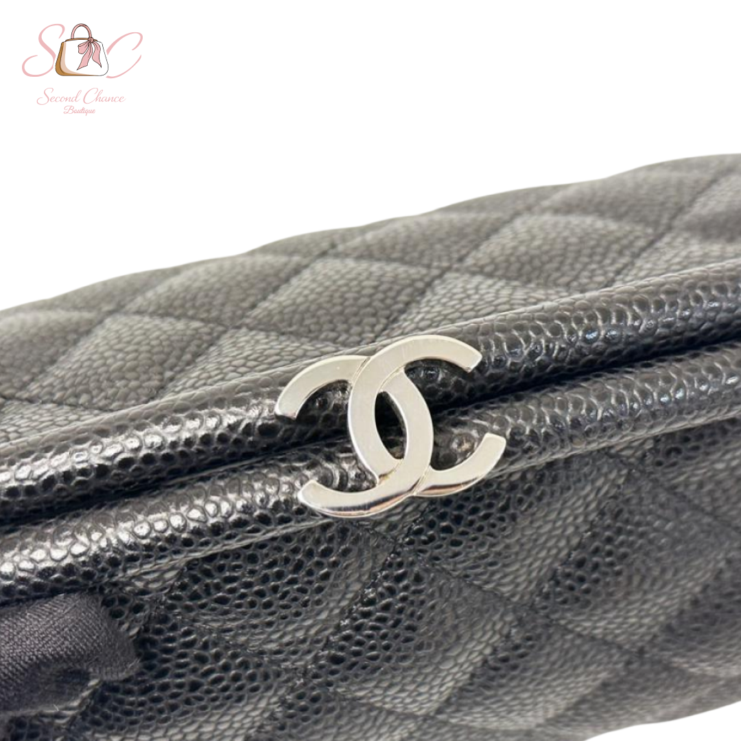 Chanel Quilted Timeless  Clutch Black Caviar Silver hardware