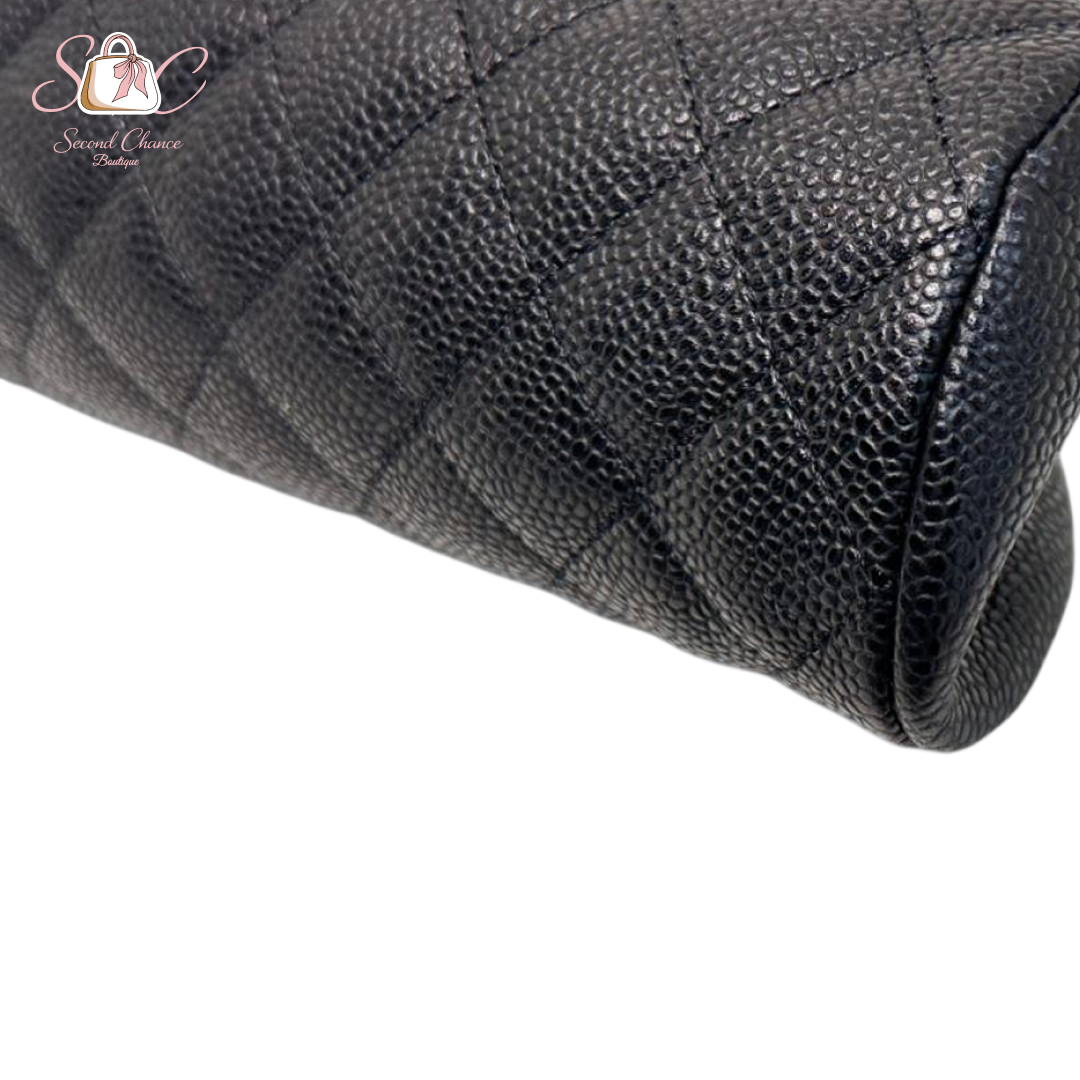 Chanel Quilted Timeless  Clutch Black Caviar Silver hardware