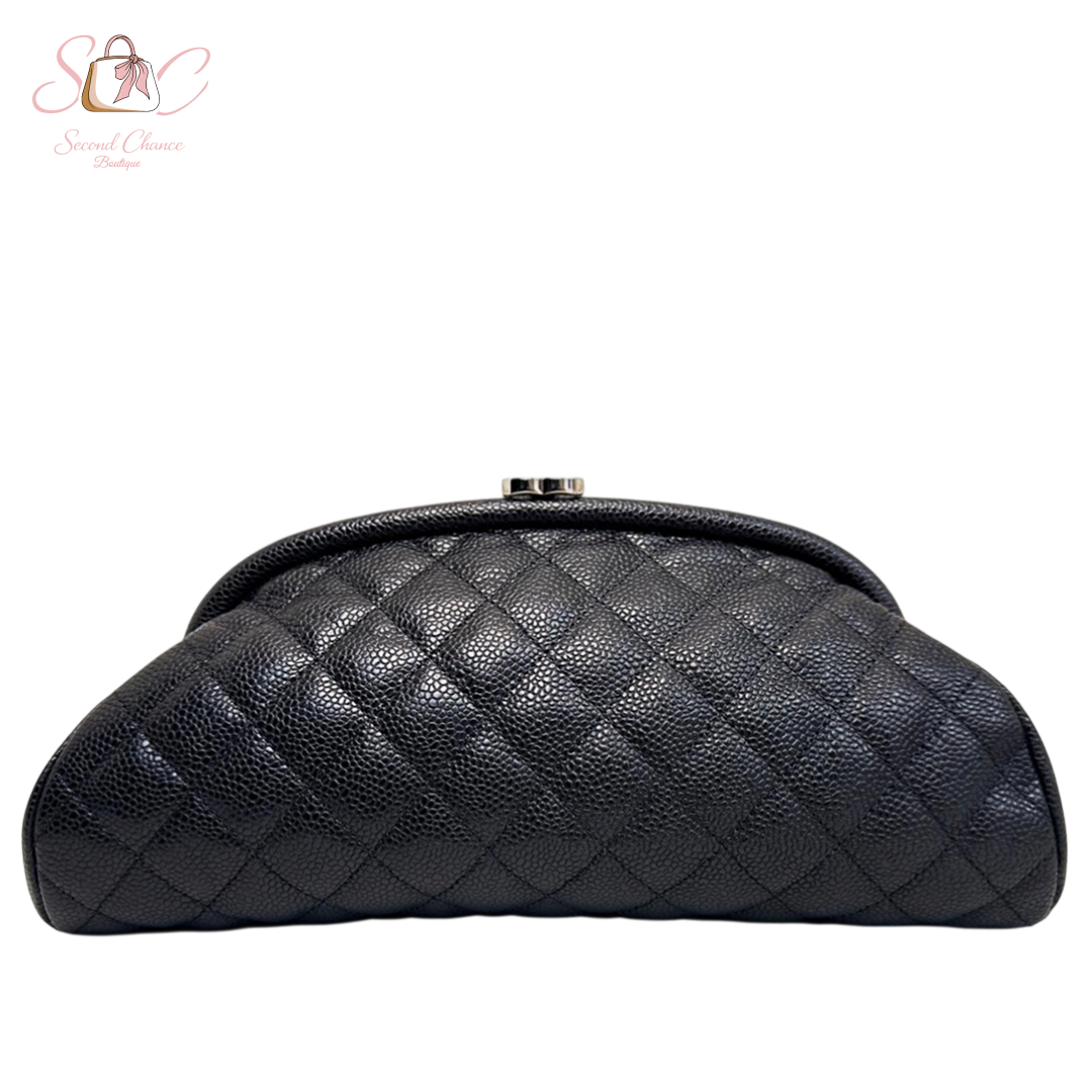 Chanel Quilted Timeless  Clutch Black Caviar Silver hardware