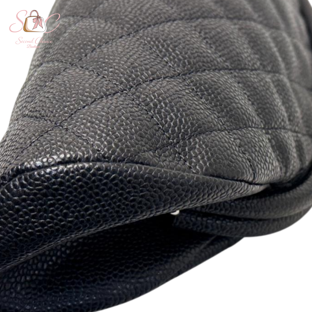 Chanel Quilted Timeless  Clutch Black Caviar Silver hardware