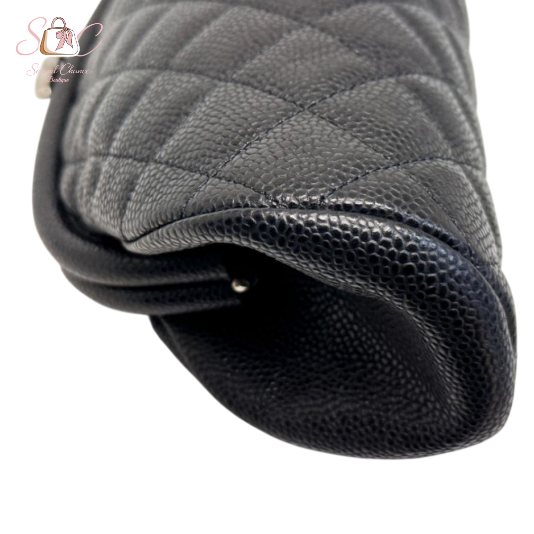 Chanel Quilted Timeless  Clutch Black Caviar Silver hardware