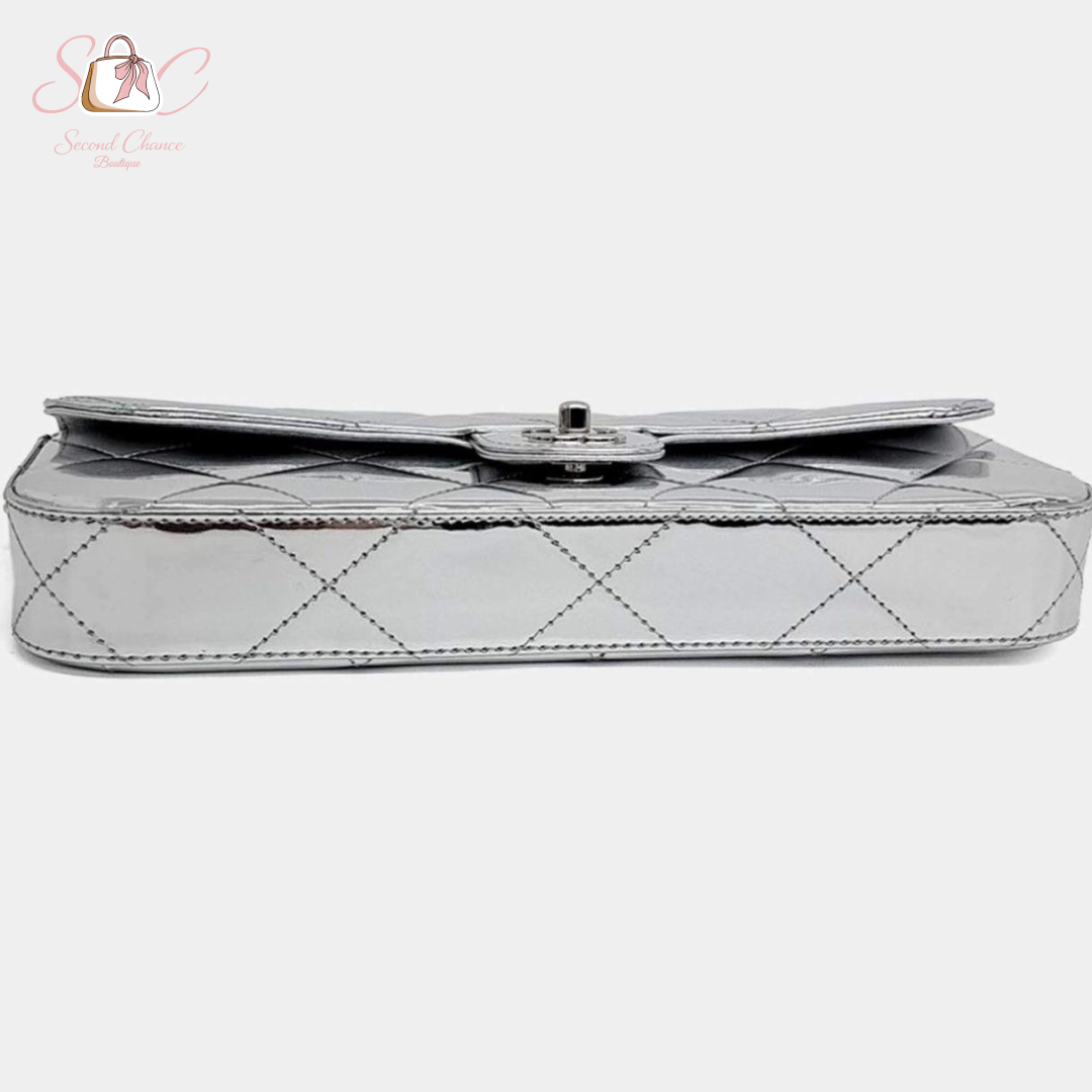 Chanel top handle silver clutch  New full set