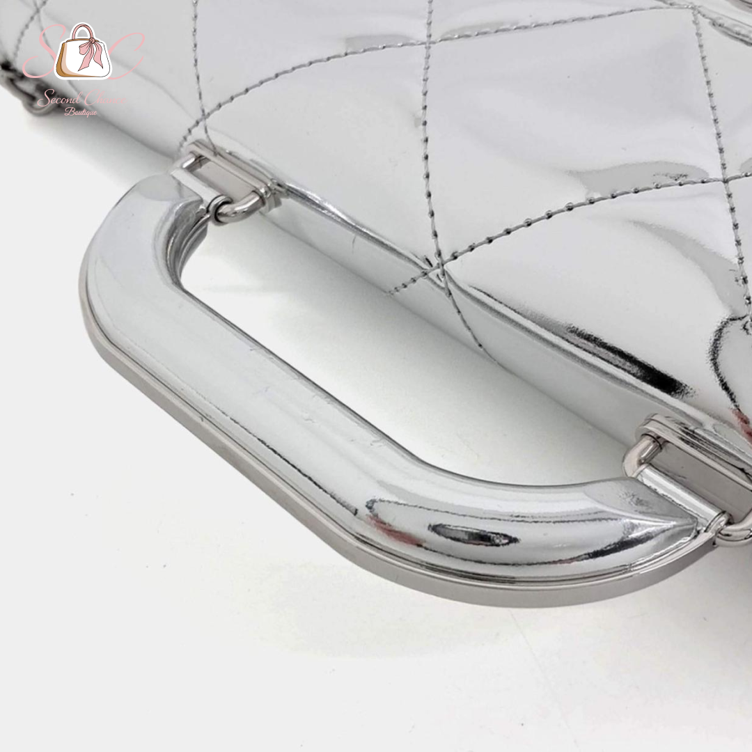 Chanel top handle silver clutch  New full set